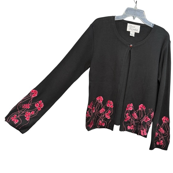 Sarah Elizabeth Black Cardigan with Pink Floral Embroidery - Picture 2 of 7